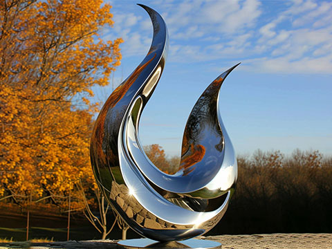 Mirror Abstract Metal Flame Sculpture for Garden